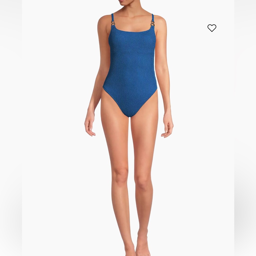 Lilly Pulitzer Alizee One Piece Swimsuit Barton Blue Textured scrunch GOLD 6